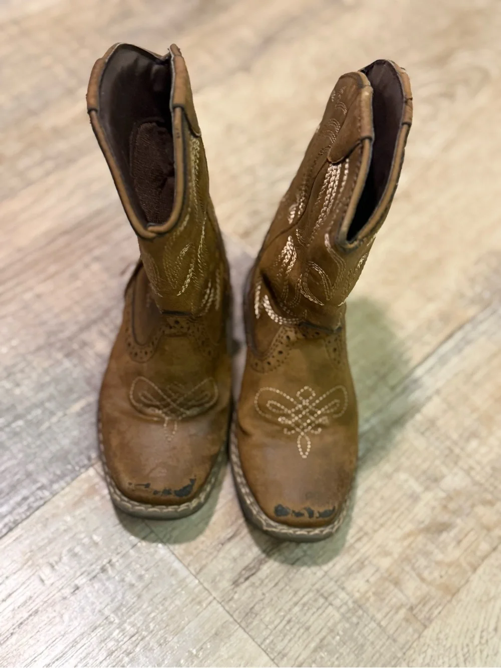 Kids Brown Western Cowboy Boots - Classic Embroidered Design Size 8C